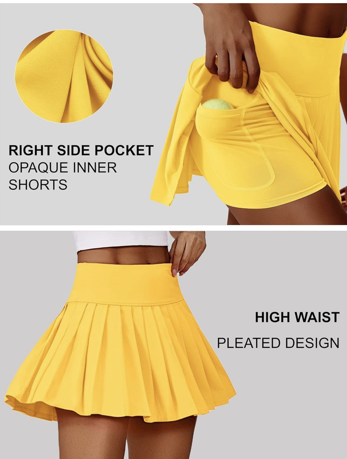 PINSPARK Pleated Tennis Skort with Pocket, Yellow, Women's XL - view 3 of 6