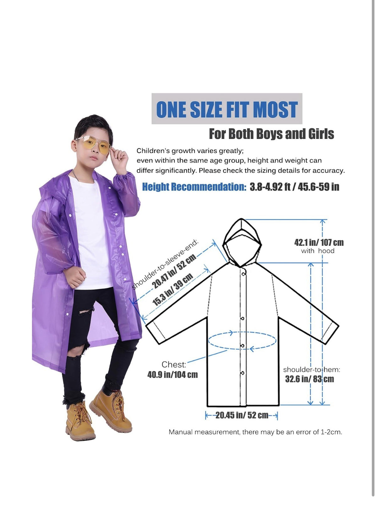 Kids EVA Raincoat with Hood, 2 Pack, Blue and Purple, One Size - view 2 of 6