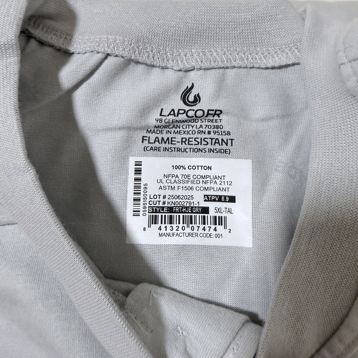 LAPCO FR Henley Tee Lot of 5, Gray, 5XL Tall, Flame Resistant CAT 2 - view 6 of 14
