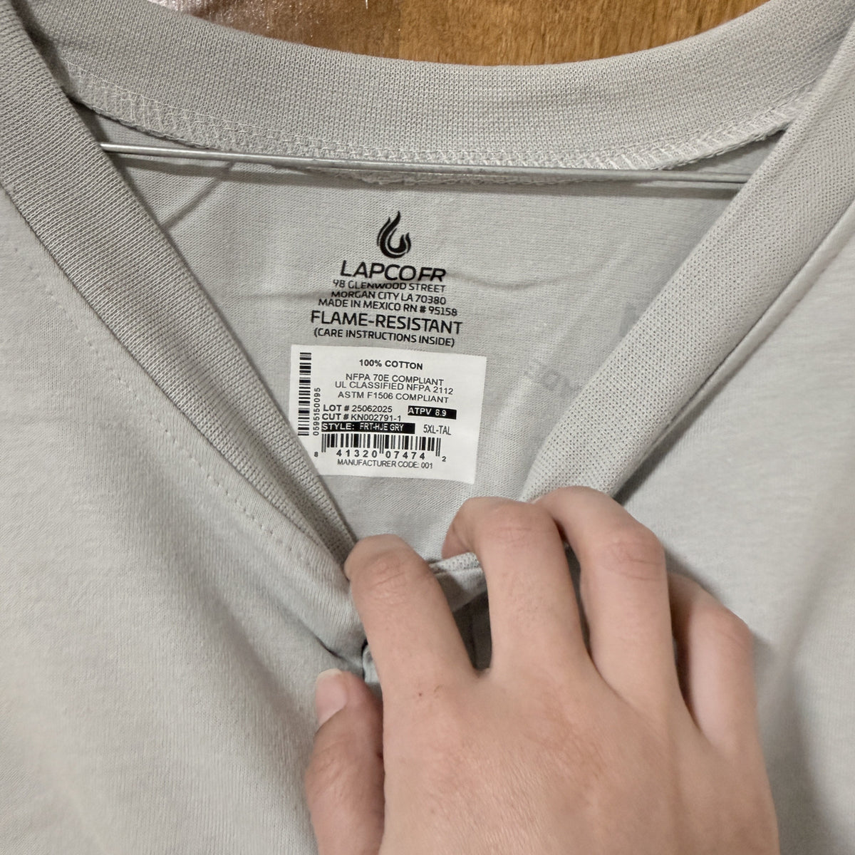 LAPCO FR Henley Tee Lot of 5, Gray, 5XL Tall, Flame Resistant CAT 2 - view 7 of 14