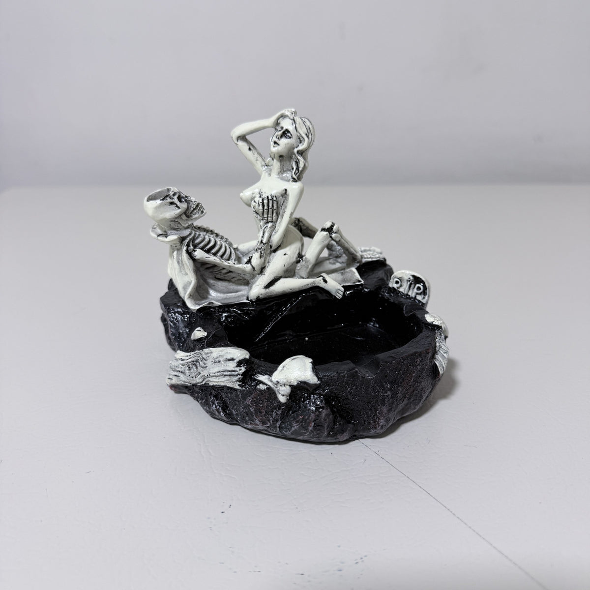 Skeleton Couple Resin Figurine Dish, Gothic Skull Halloween Decor - view 1 of 13