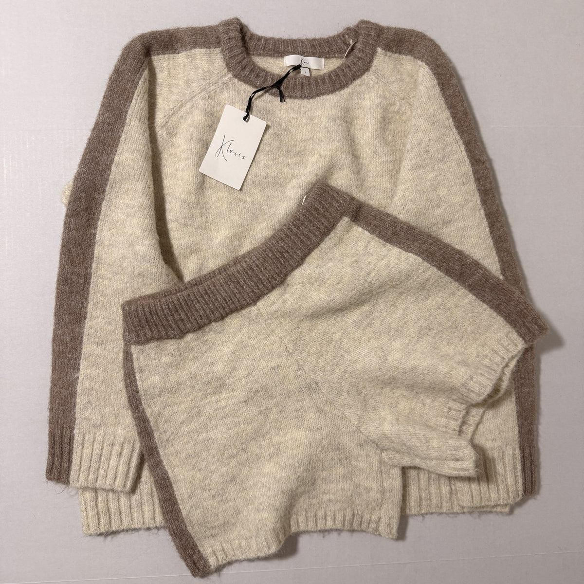 Klesis Contrast Sweater and Shorts Set, Cream and Taupe, Women's S - view 1 of 9