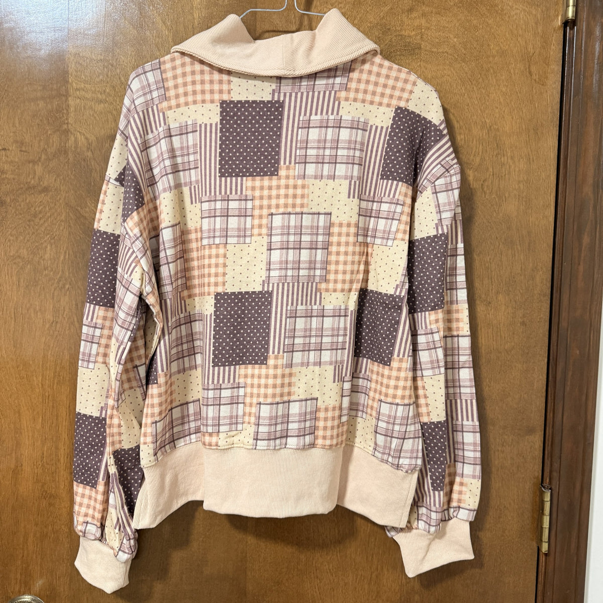 Rareraw Patchwork Half-Zip Sweatshirt and Wide Leg Pants Set, L - view 2 of 13