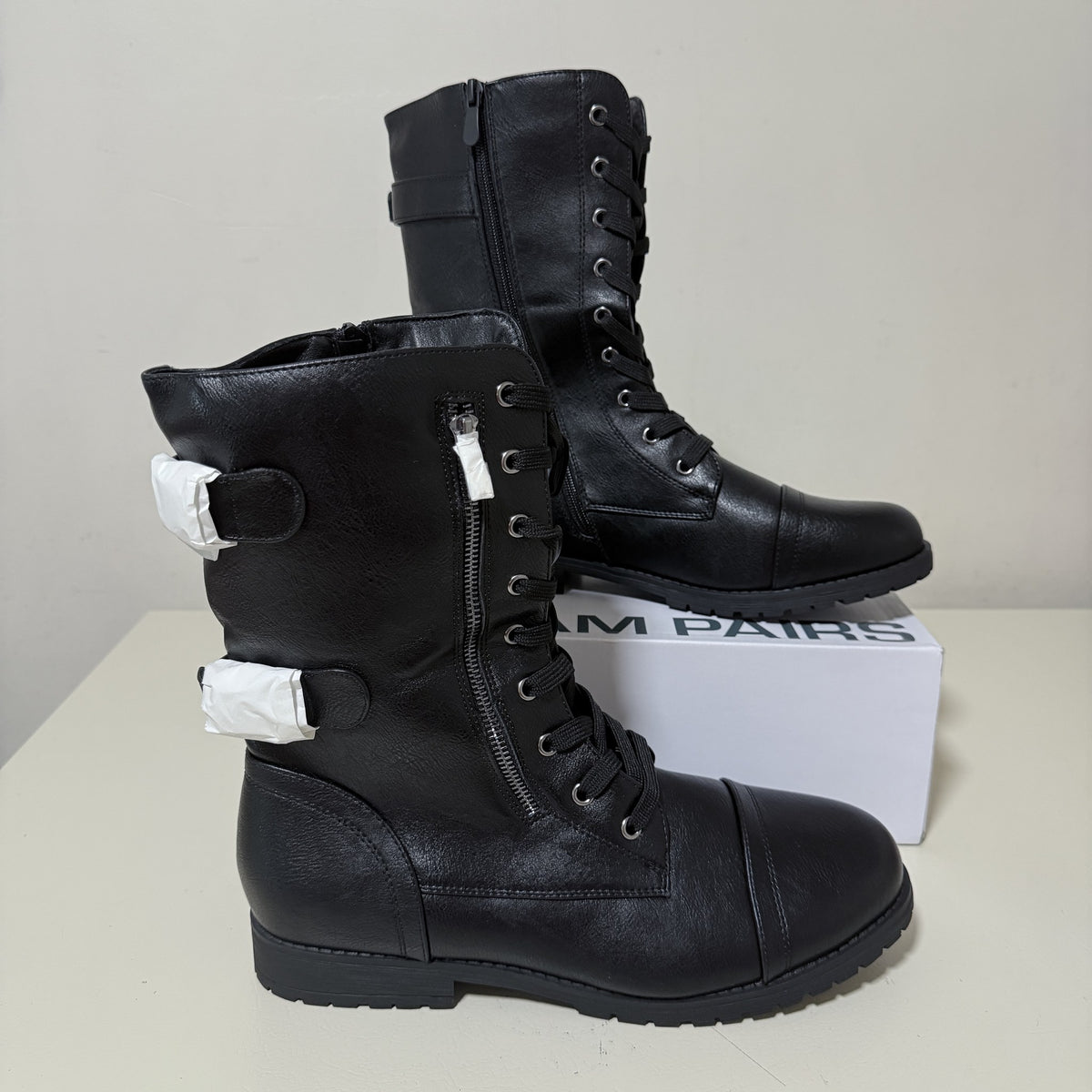 Dream Pairs Terran Black Lace-Up Combat Boots Women's 12 Mid Calf - view 1 of 9