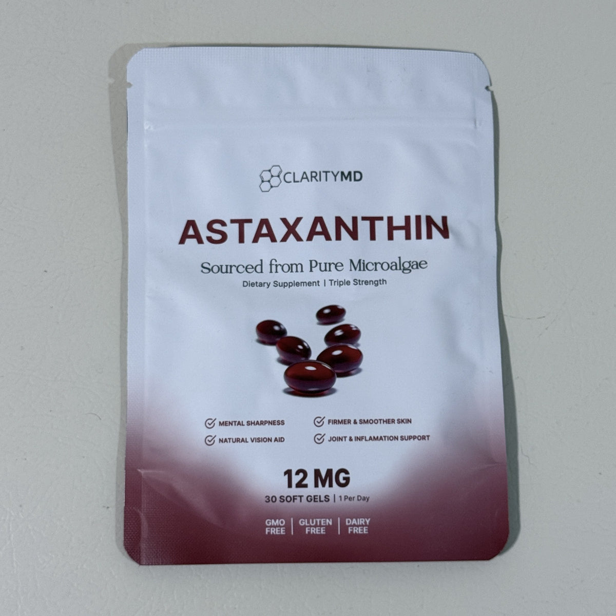ClarityMD Astaxanthin 12 mg, 30 Softgels, Exp 04/2028 - view 1 of 3