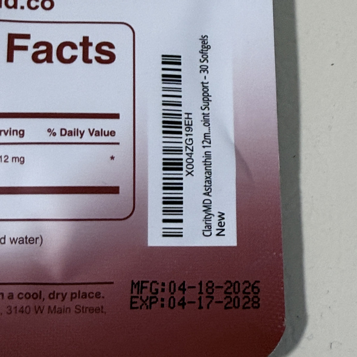 ClarityMD Astaxanthin 12 mg, 30 Softgels, Exp 04/2028 - view 3 of 3