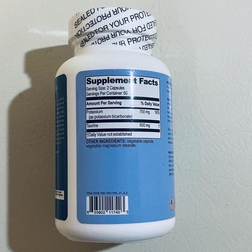 Life Enhancement Cardio Potassium 750mg Taurine 500mg, 120 Capsules, 60 Servings EXP 9/2026