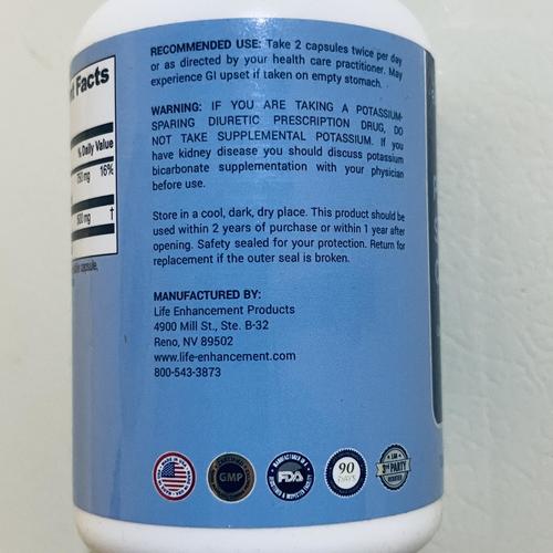 Life Enhancement Cardio Potassium 750mg Taurine 500mg, 120 Capsules, 60 Servings EXP 9/2026