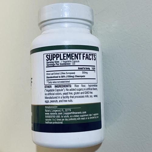 Naravis Olive Leaf Extract 4-Month Supply - 50% Oleuropein Highest Concentration - EXP 6/26