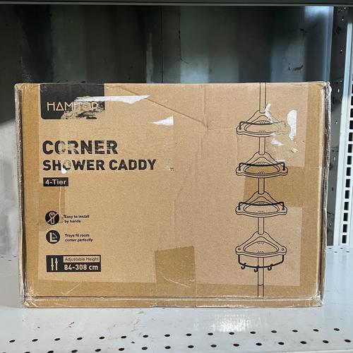 Corner Shower Tension Pole: Adjustable Stainless Steel Organizer 4 Tier Shelf