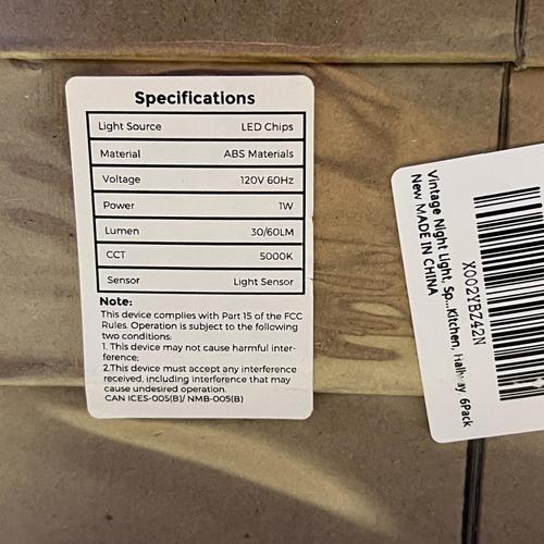 Night Light Plug in, 5000K Daylight, Dimmable (30/60lm), Vintage Black 6 Pack