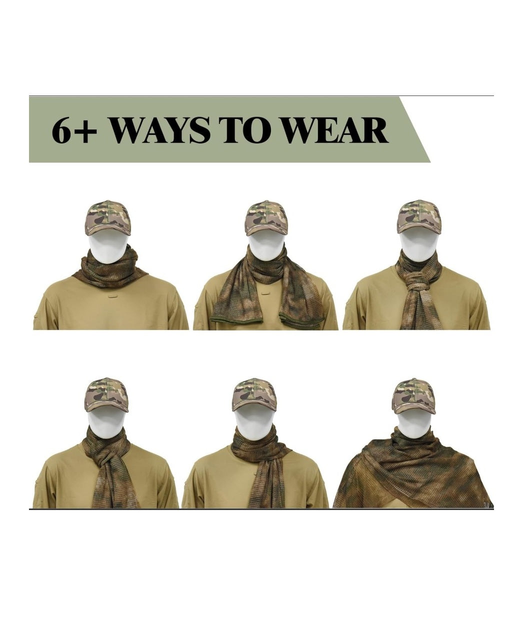 Woodland Jungle Camo Mesh Scarf – Tactical Sniper Veil – 71" x 33" – One Size