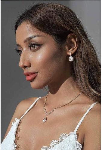 Unicra Bride Crystal Necklace Earrings Set Bridal Wedding Jewelry Sets Rhineston