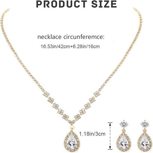 Unicra Bride Crystal Necklace Earrings Set Bridal Wedding Jewelry Sets Rhineston