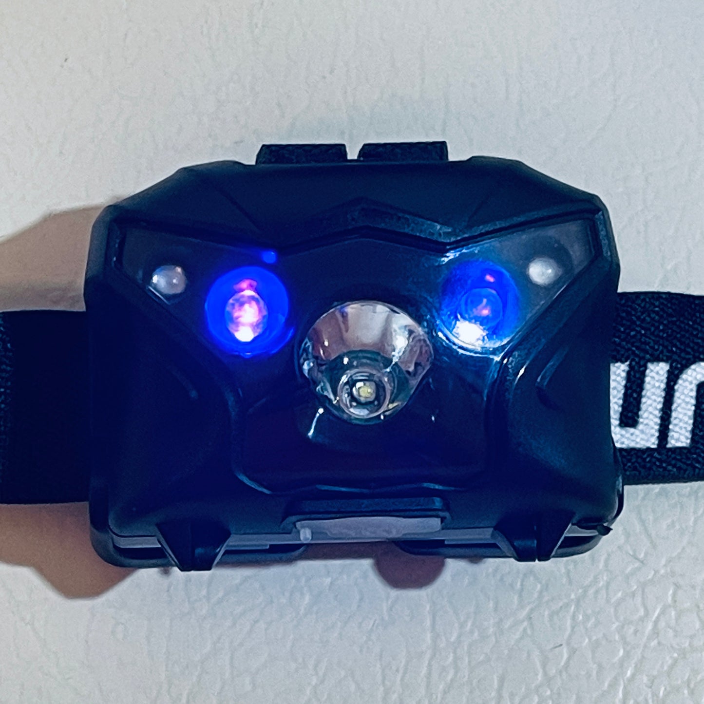 LED Headlamp – USB Rechargeable – White, Red, and Blue/Violet Lights – Adjustable Headband