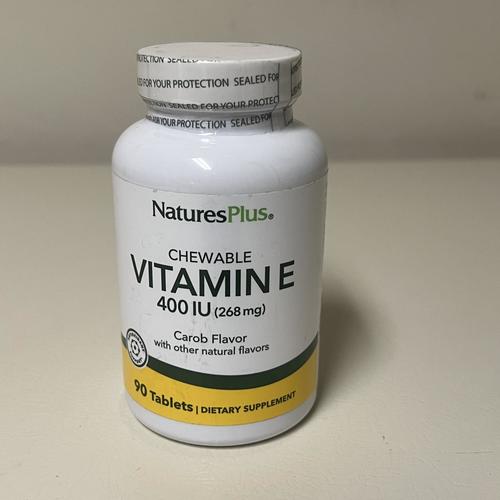 NaturesPlus Vitamin E Chewable - 400 iu, 90 Vegetarian Tablets - Carob Flavor EXP 7/2025