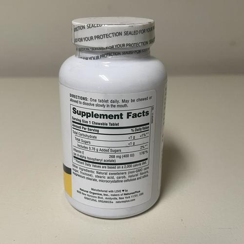 NaturesPlus Vitamin E Chewable - 400 iu, 90 Vegetarian Tablets - Carob Flavor EXP 7/2025