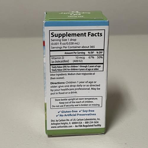 Kids Super Daily D3, 10 mcg (400 IU), 0.35 fl oz (10.3 ml) EXP 1/2027
