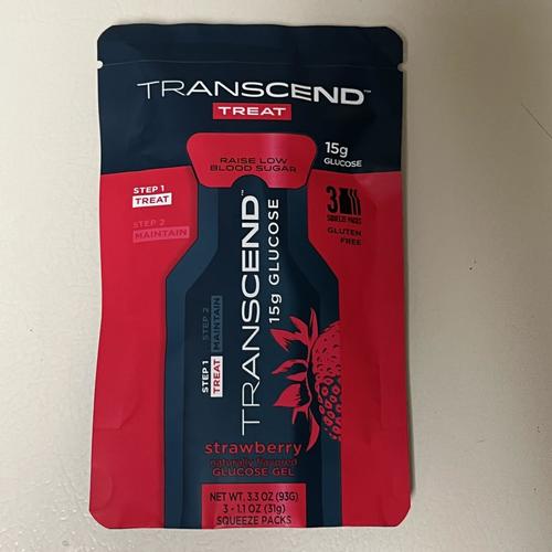 Transcend 15g Glucose Gel - Strawberry 1 pack of 3 squeeze packs  1.1oz (31g) EXPIRED