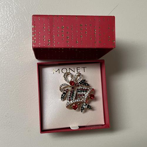Monet Jewelry Multi Color Christmas Glass Bell Pin