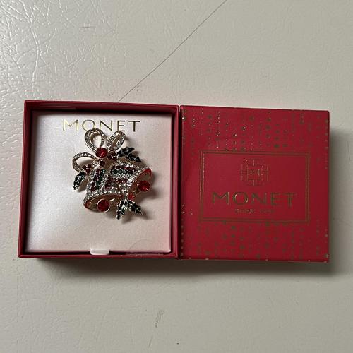 Monet Jewelry Multi Color Christmas Glass Bell Pin