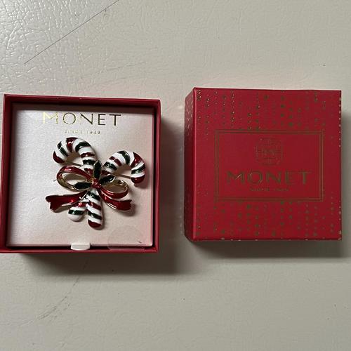 Monet Jewelry Christmas Candy Cane Multi Color Glass Pin