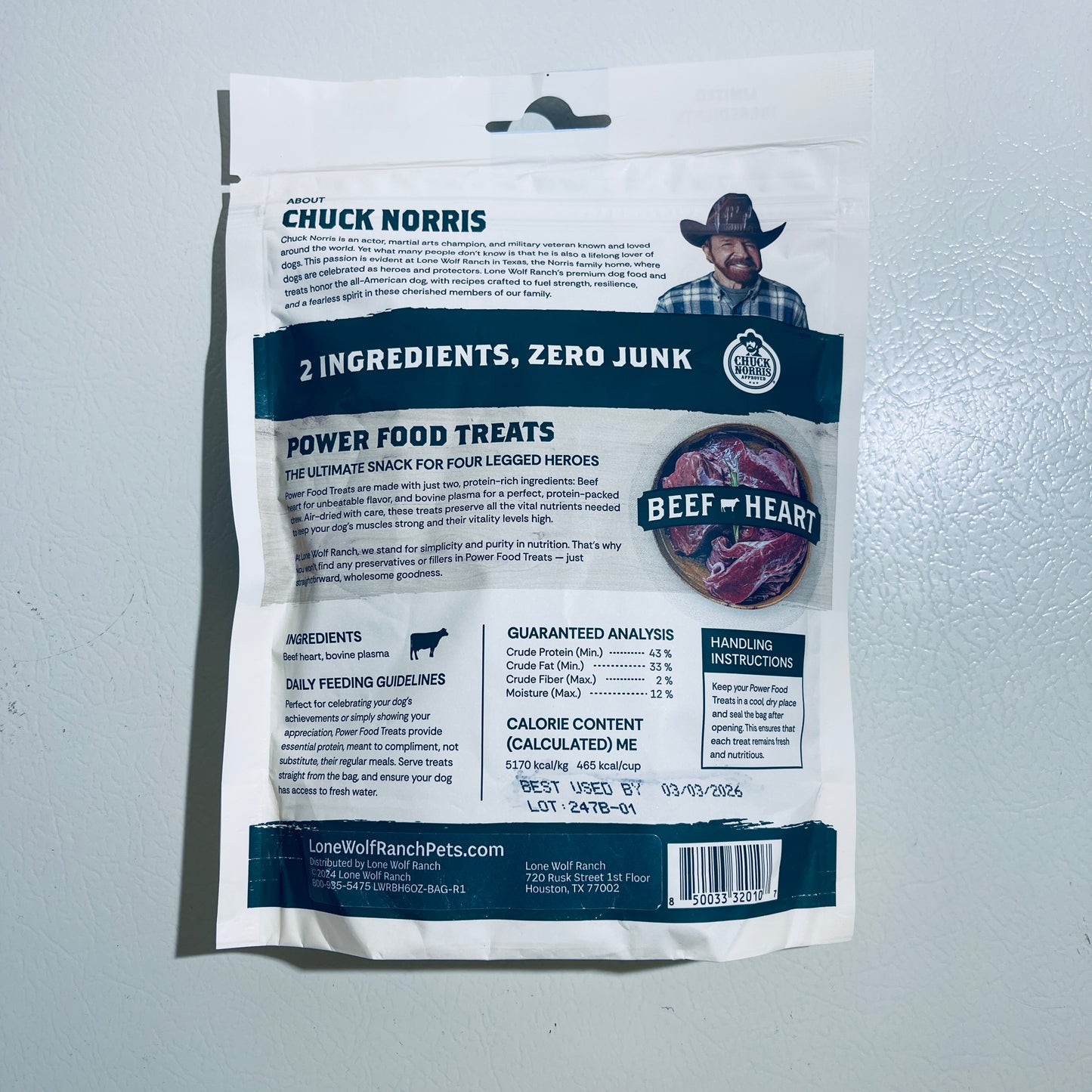 Lone Wolf Ranch Power Food Treats Beef Heart Dog Treats 6 oz BEST by 3/3/26