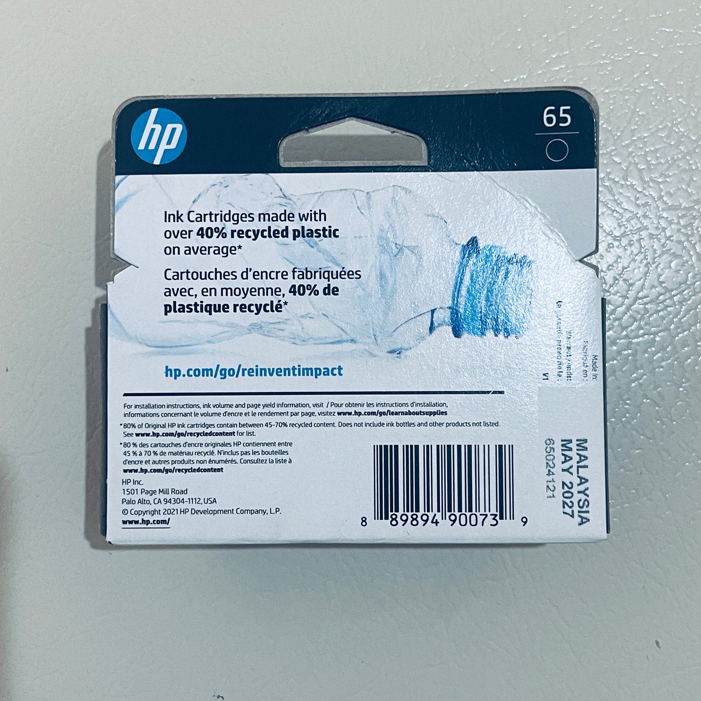 HP 65 Black Ink Cartridge - Best by 5/2027
