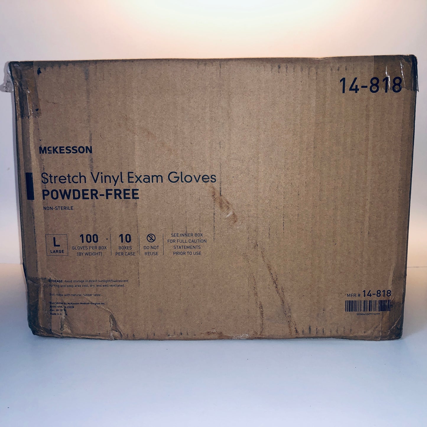 McKesson 14-818 Vinyl Exam Gloves, Non-Sterile, Powder-Free, Large, 1000 Gloves