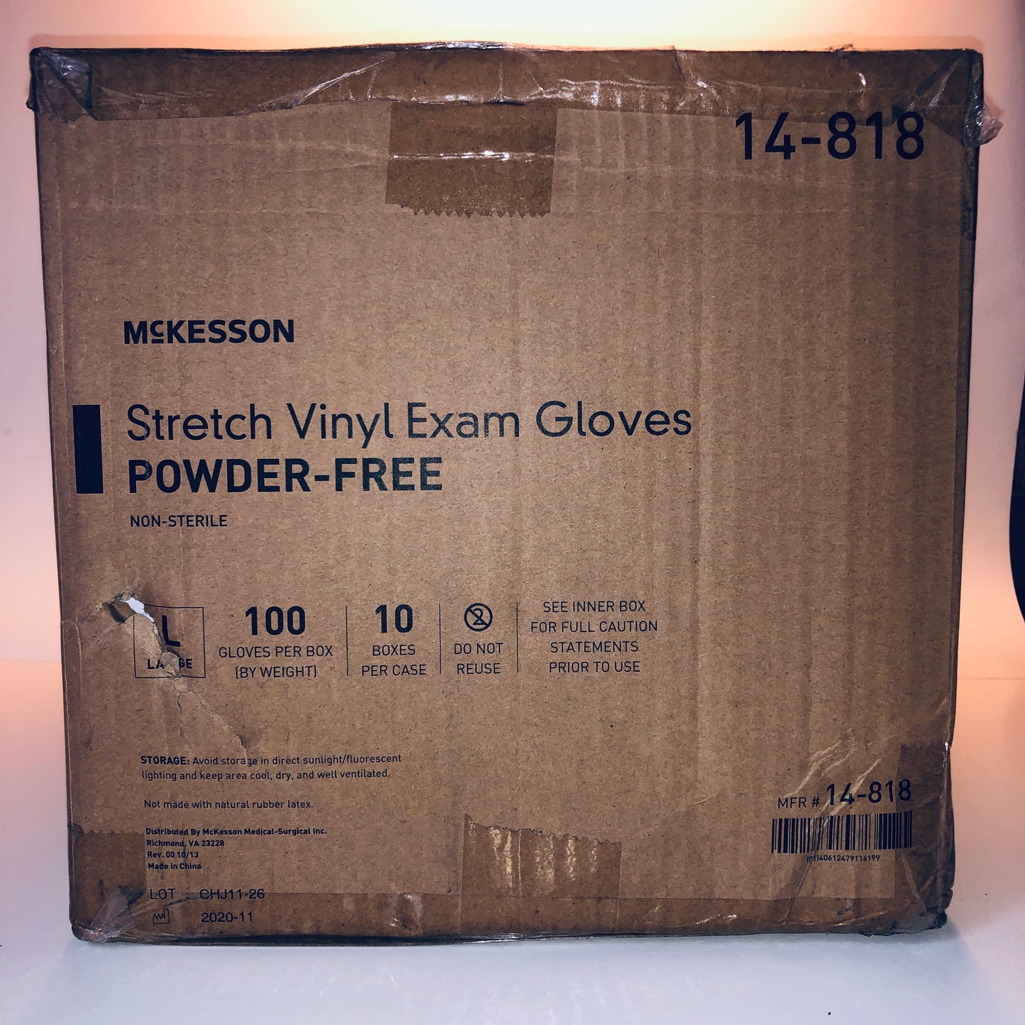 McKesson 14-818 Vinyl Exam Gloves, Non-Sterile, Powder-Free, Large, 1000 Gloves