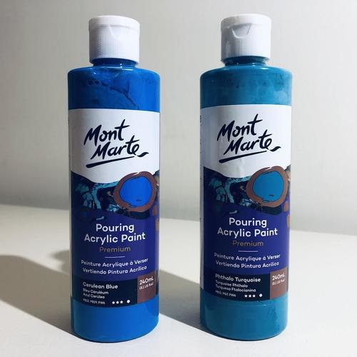 Mont Marte Pouring Acrylic Paint, Cerulean Blue & Phthalo Turquoise, 240ml each