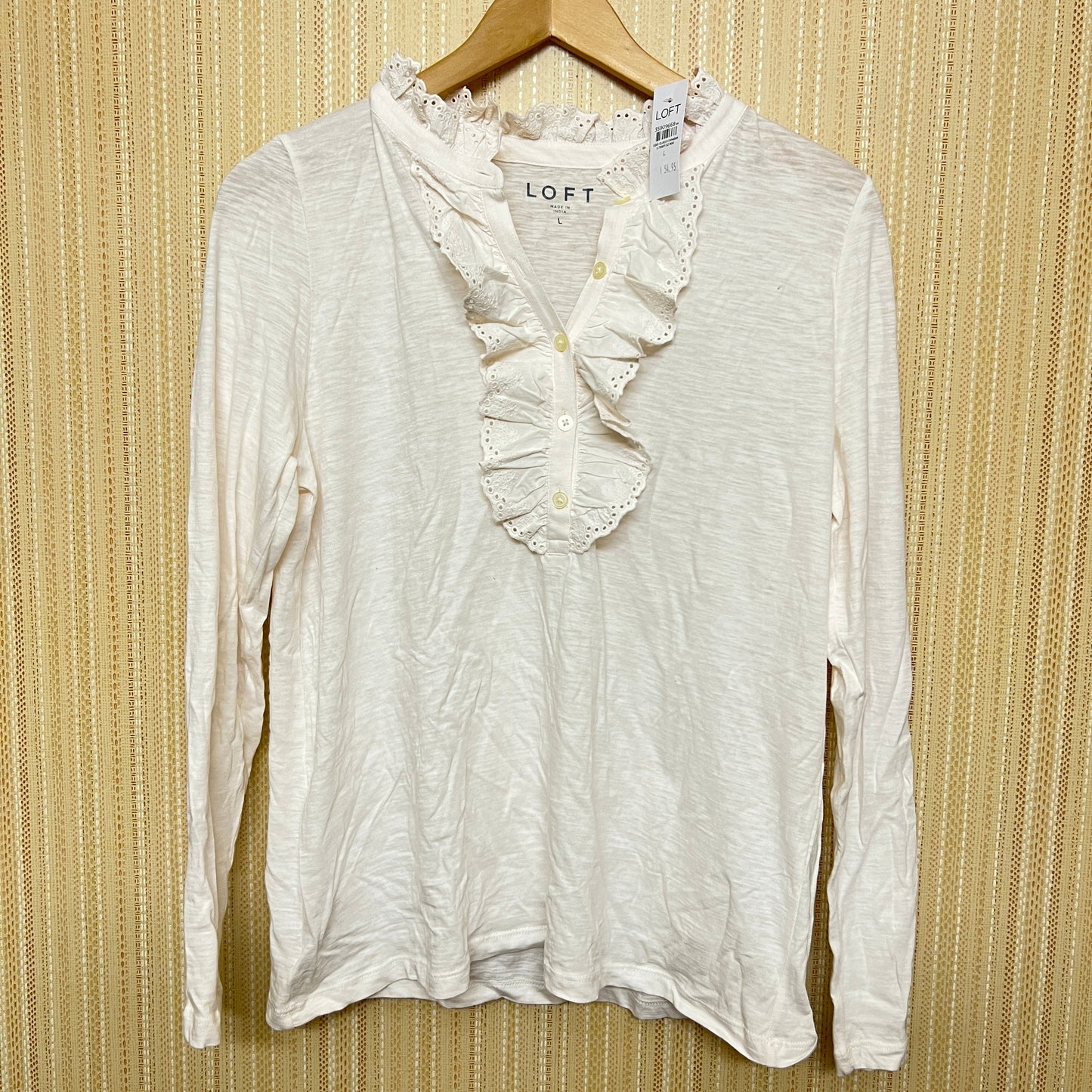 LOFT Women's Eyelet Ruffle Henley Top