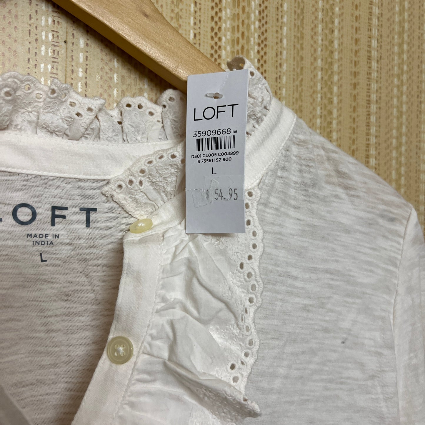 LOFT Women's Eyelet Ruffle Henley Top