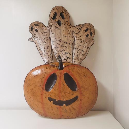 Metal Pumpkin and Ghost Yard Art 41"x24"