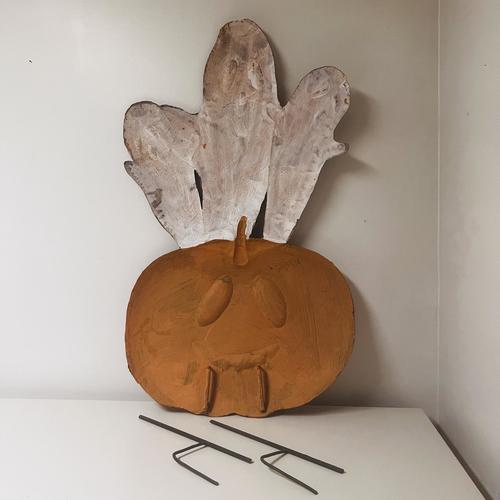 Metal Pumpkin and Ghost Yard Art 41"x24"