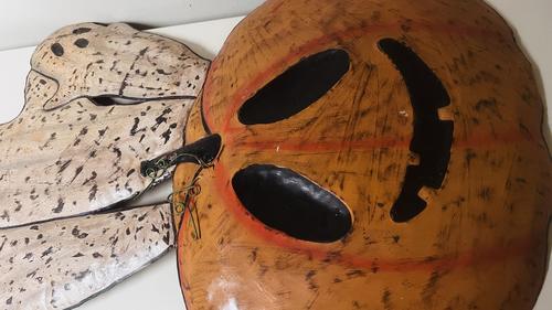 Metal Pumpkin and Ghost Yard Art 41"x24"