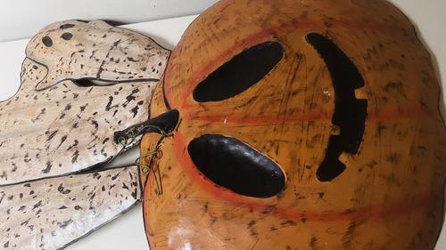 Metal Pumpkin and Ghost Yard Art 41"x24"