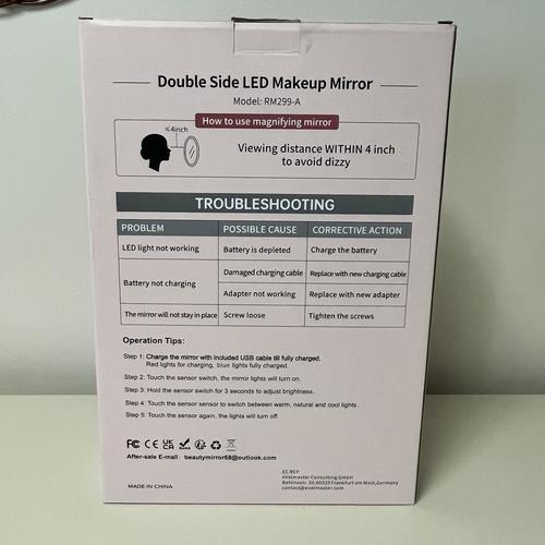 LOVESPEJO Lighted Makeup Mirror with Magnification, 8" 10X, Rechargeable Chrome