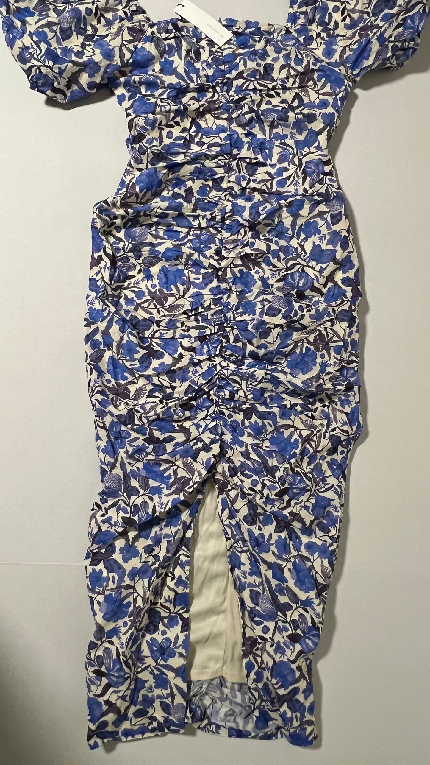 Mable Blue Floral Puff Sleeve Midi Dress Size M