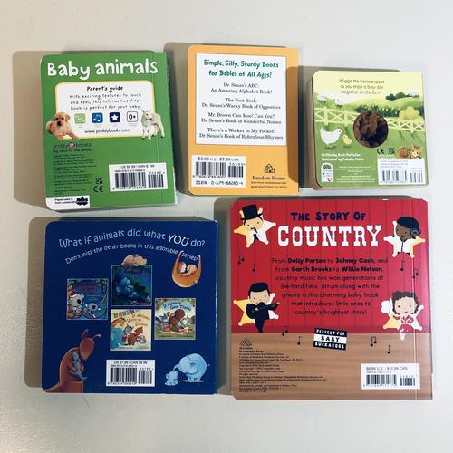 5pc kids' board book BUNDLE - Touch & Feel - Baby Animals, Dr. Seuss, Country