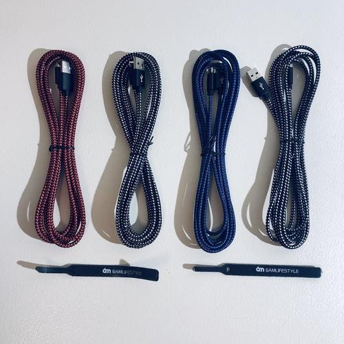4 CABLES - PS4 Controller Charger Charging Cable 10ft Nylon Braided Micro USB