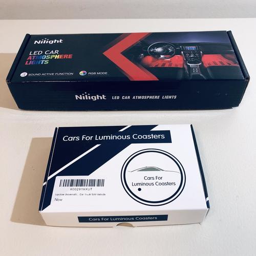 Car Under Dash LED Strips & Cup Holder Coaster Interior Lights BUNDLE