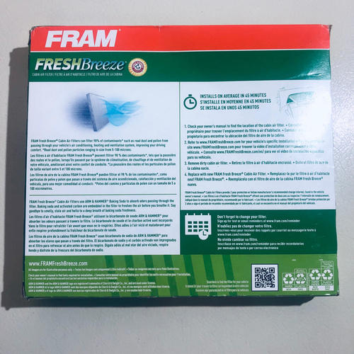 FRAM Fresh Breeze Cabin Air Filter with Arm & Hammer Baking Soda, CF10285