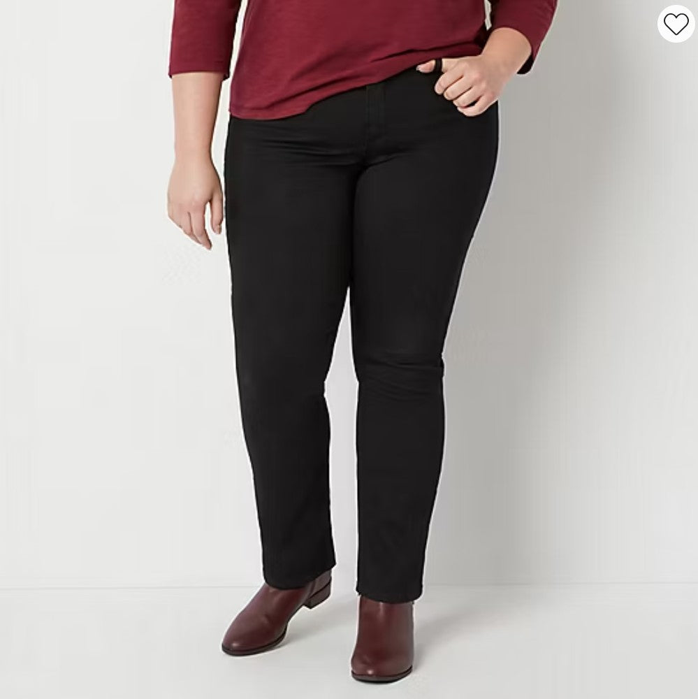 St. John's Bay Women's Plus Secretly Slender Mid Rise Straight Leg Jean