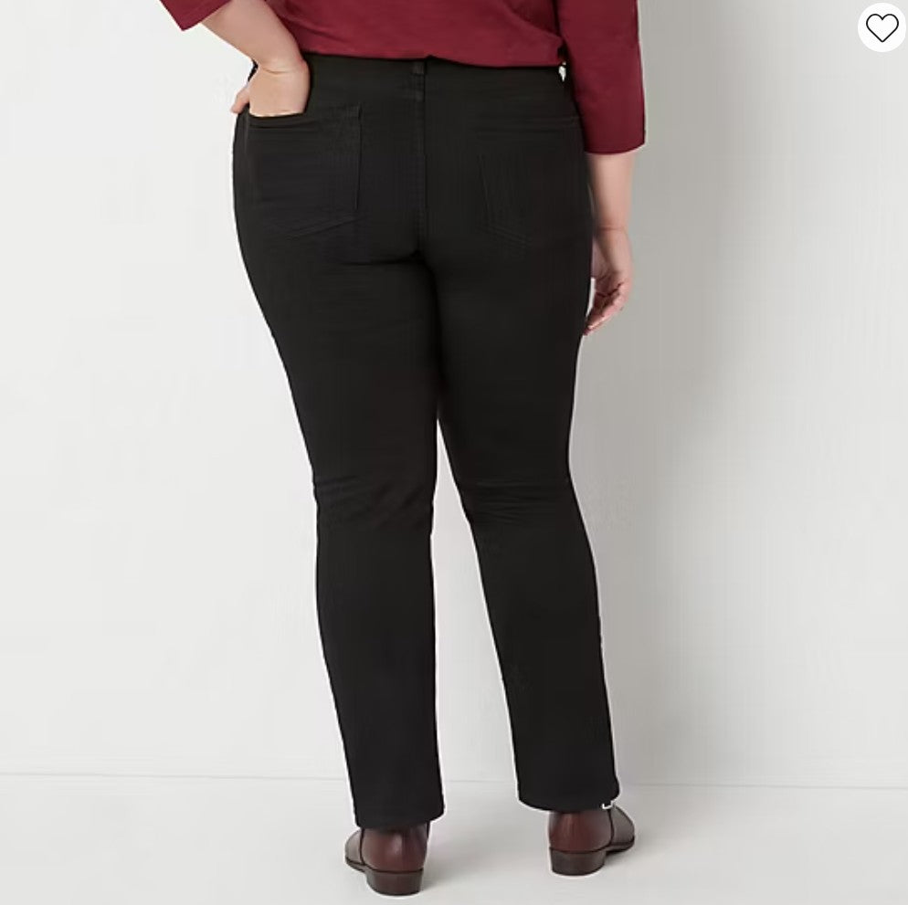 St. John's Bay Women's Plus Secretly Slender Mid Rise Straight Leg Jean