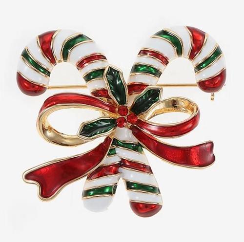 Monet Jewelry Christmas Candy Cane Multi Color Glass Pin