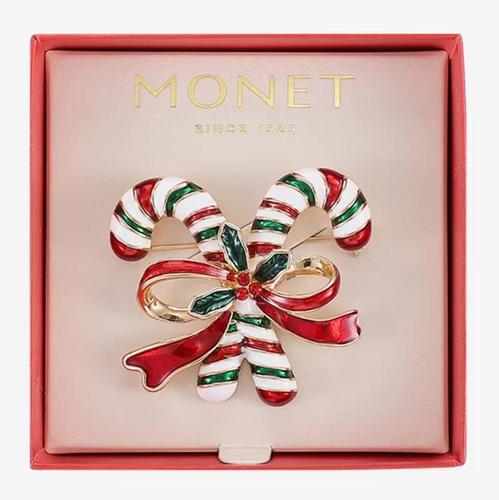 Monet Jewelry Christmas Candy Cane Multi Color Glass Pin