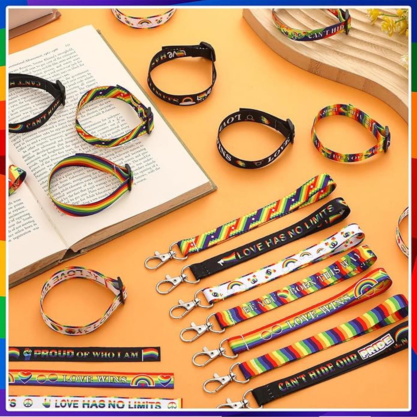 200 Pcs Rainbow Pride Wristlet and Keychains Bulk