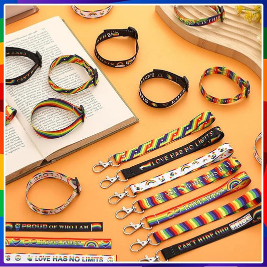 200 Pcs Rainbow Pride Wristlet and Keychains Bulk