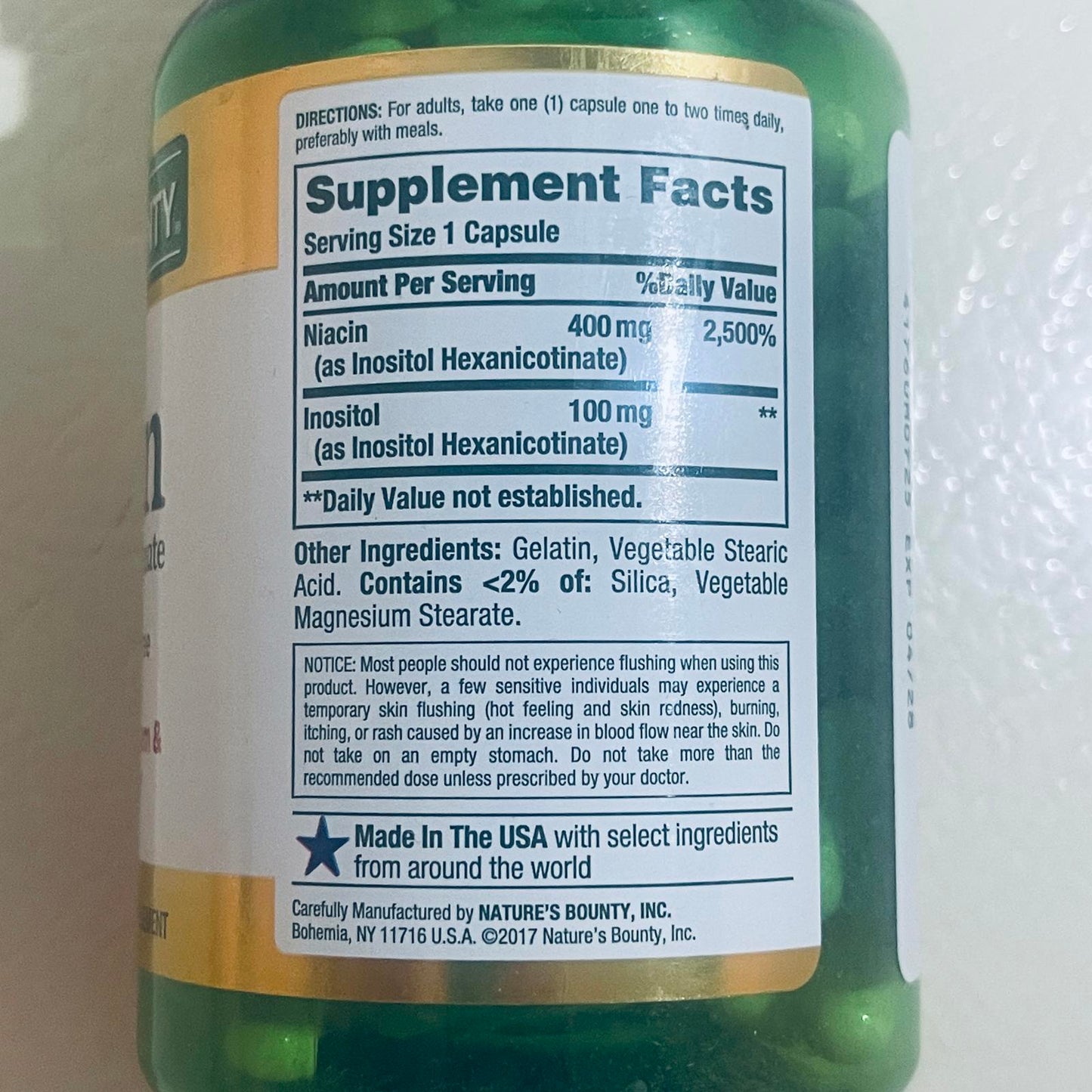 Nature's Bounty Niacin 500mg Dietary Supplement 120 Capsules